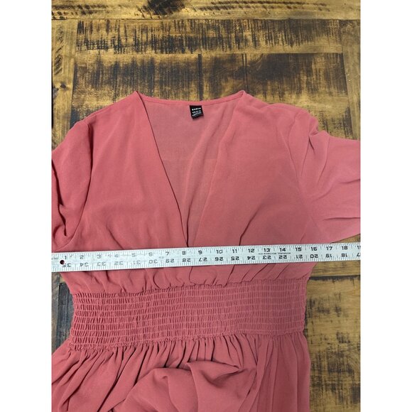 shein maxi dress deep vneck shirred smocked empire waist ruffled cuffs flowing m - Picture 7 of 8